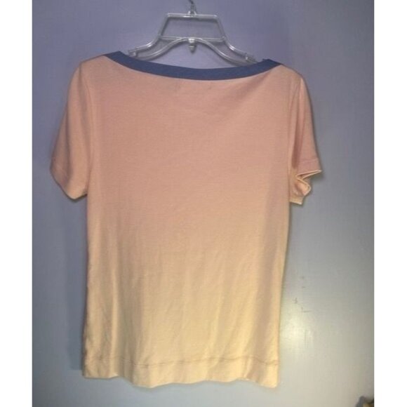 Lauren Ralph Lauren Womens Cotton T-Shirt  Blue Trim Shoulder Zipper Size L - Picture 2 of 6